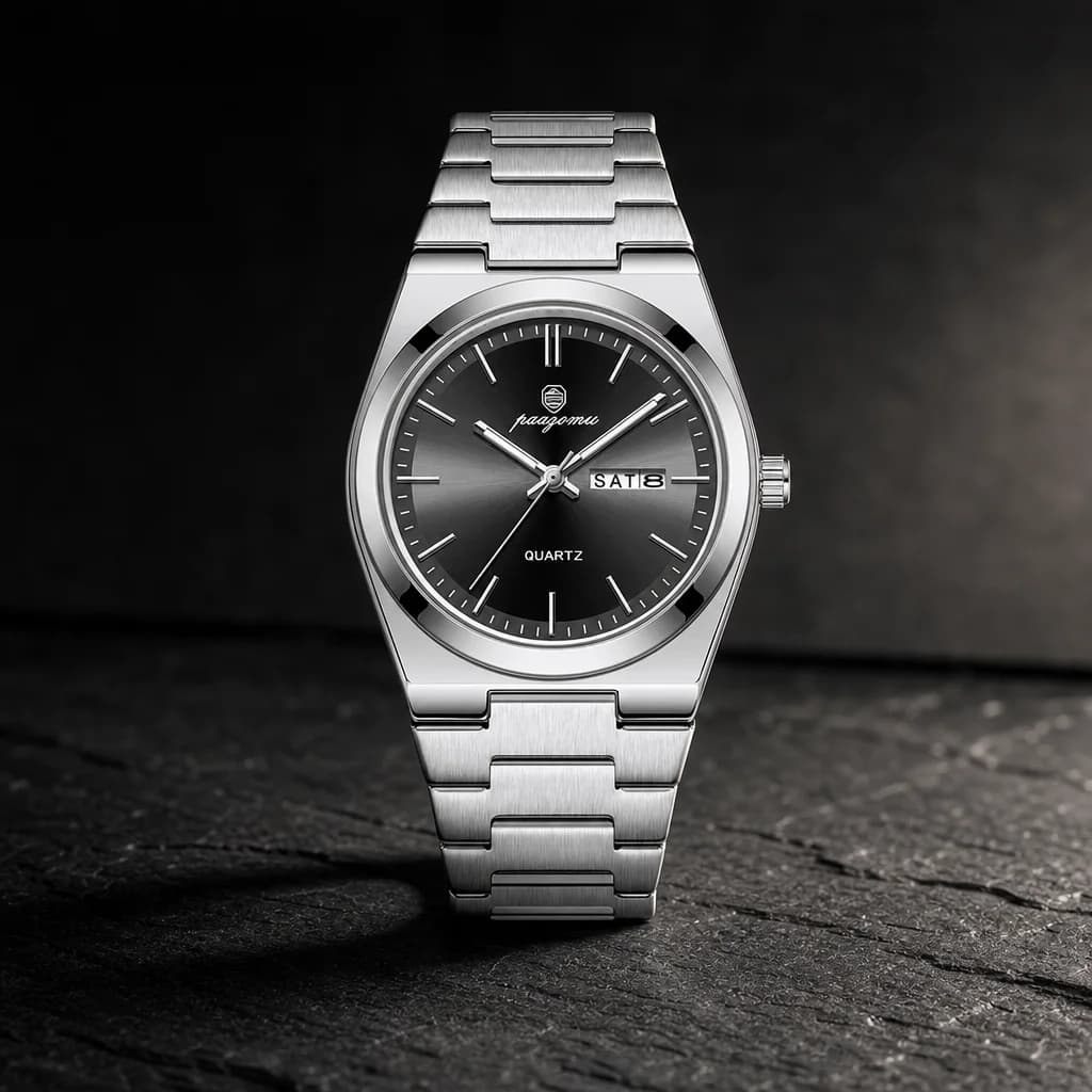 VAREL Brand Luxury Men's Watches Men's Fashion Stainless Steel Quartz Watch, view 2