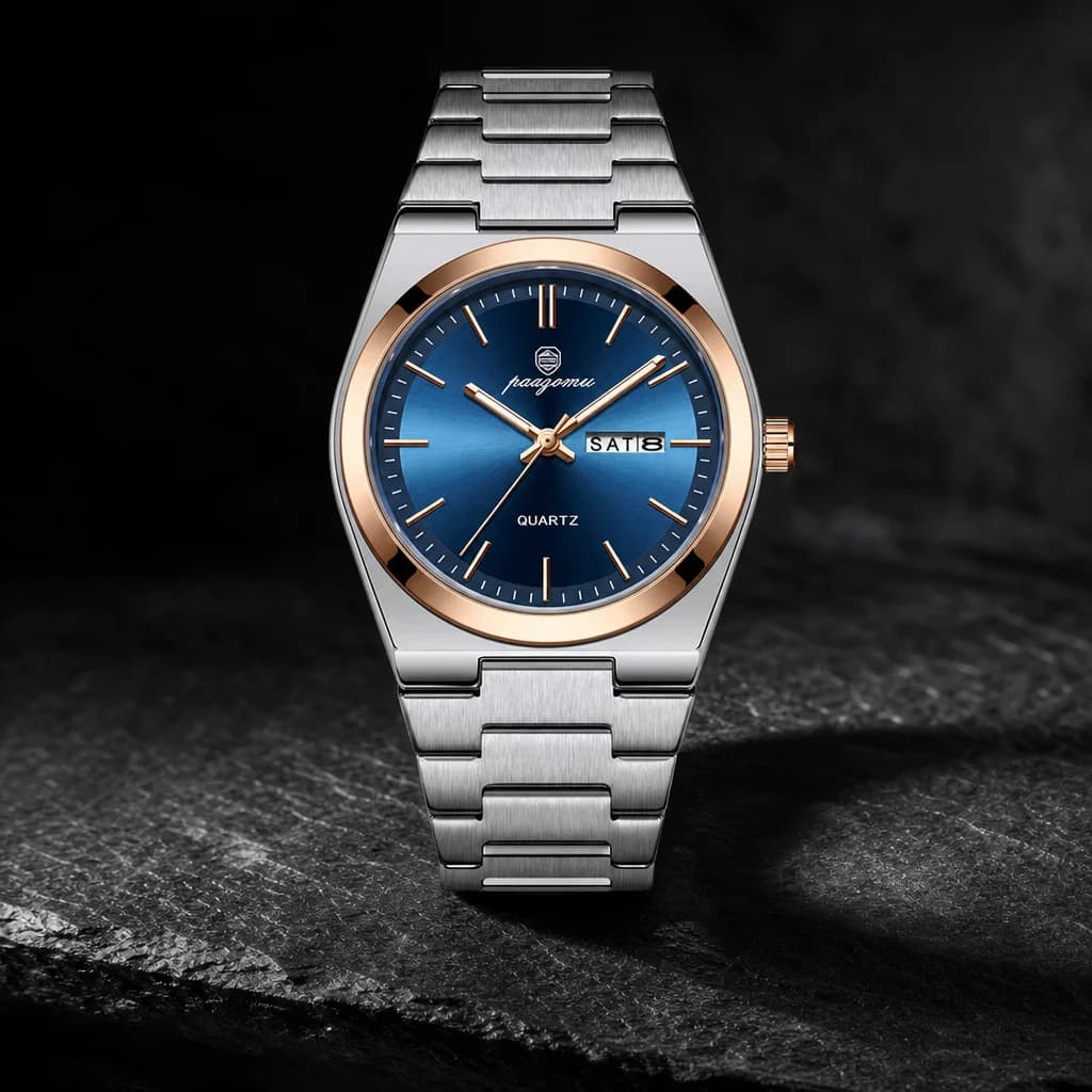 VAREL Brand Luxury Men's Watches Men's Fashion Stainless Steel Quartz Watch, view 7