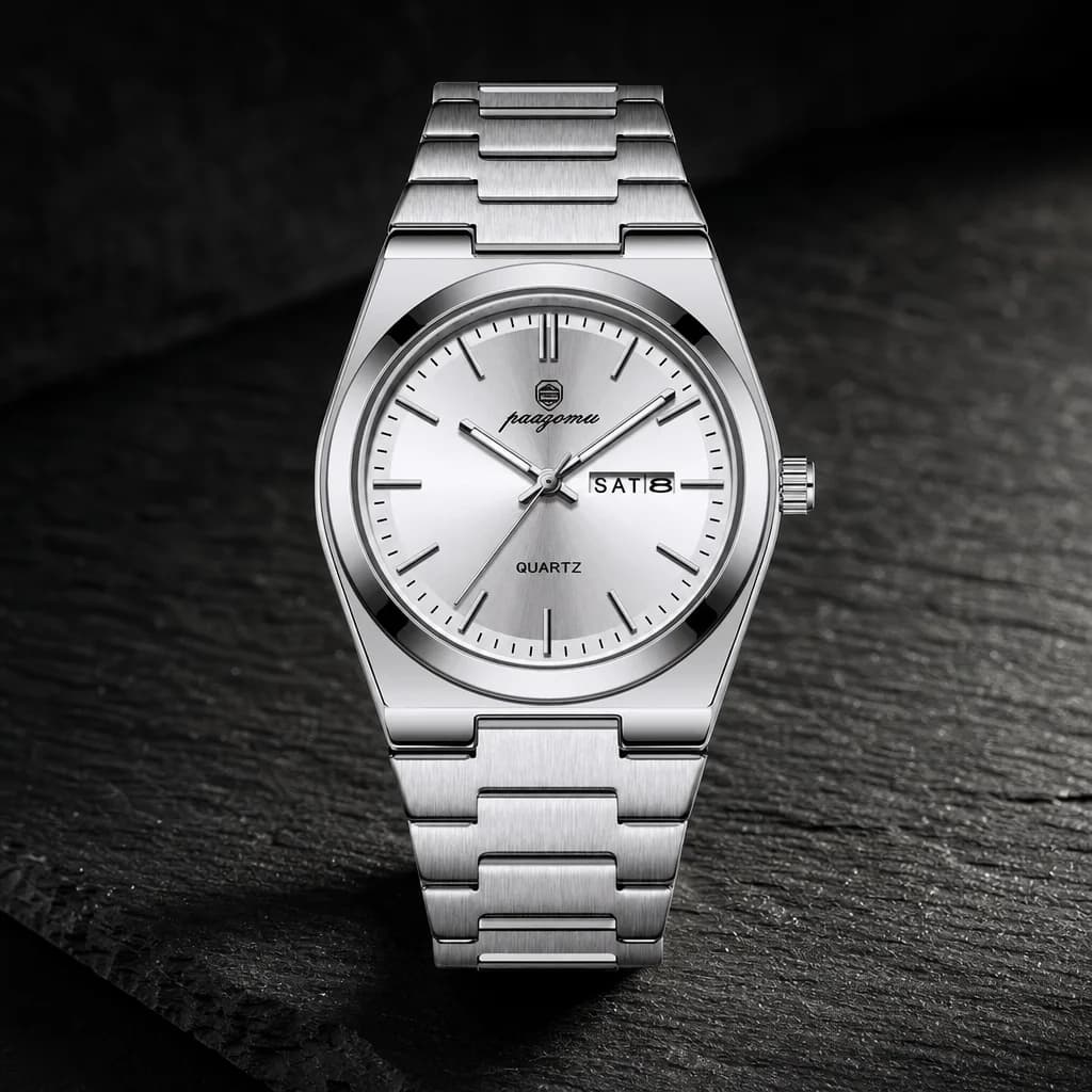 VAREL Brand Luxury Men's Watches Men's Fashion Stainless Steel Quartz Watch, view 3